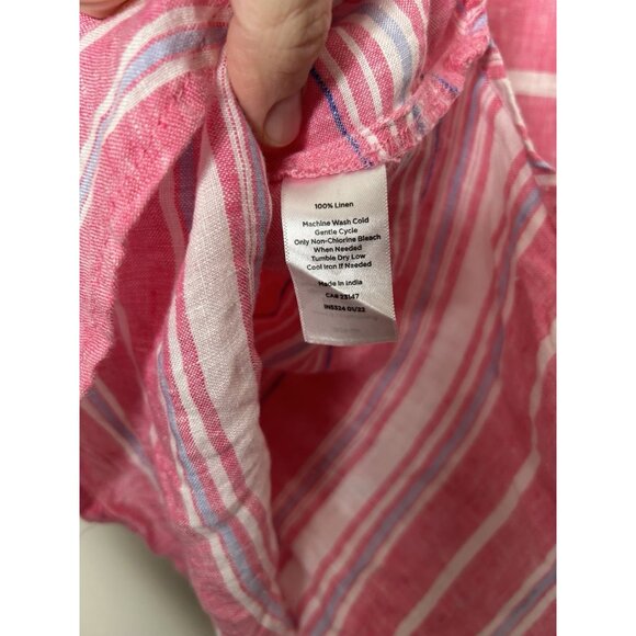 Talbots Short Sleeve Top Blouse Pink White Stripes 100% Linen Size Medium - Picture 8 of 8